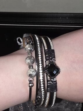 SAACHI Black Multi-Row Gem & Bead Wrap Magnetic Bracelet